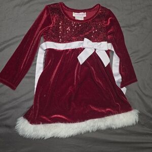 Girls' Red Velvet Holiday Dress with White Faux Fur Trim